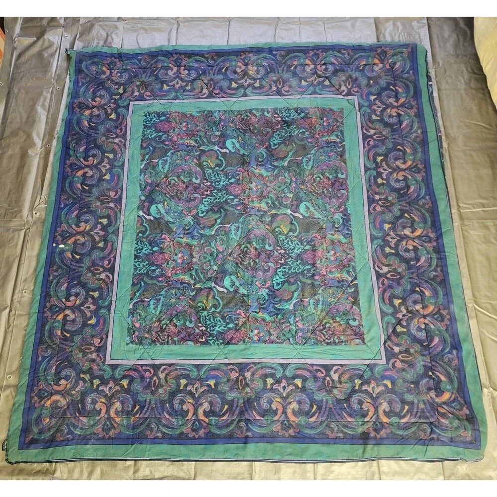 Bill Blass For Springmaid Full Bedspread Vintage 80-90s Marbled Jewel Comforter